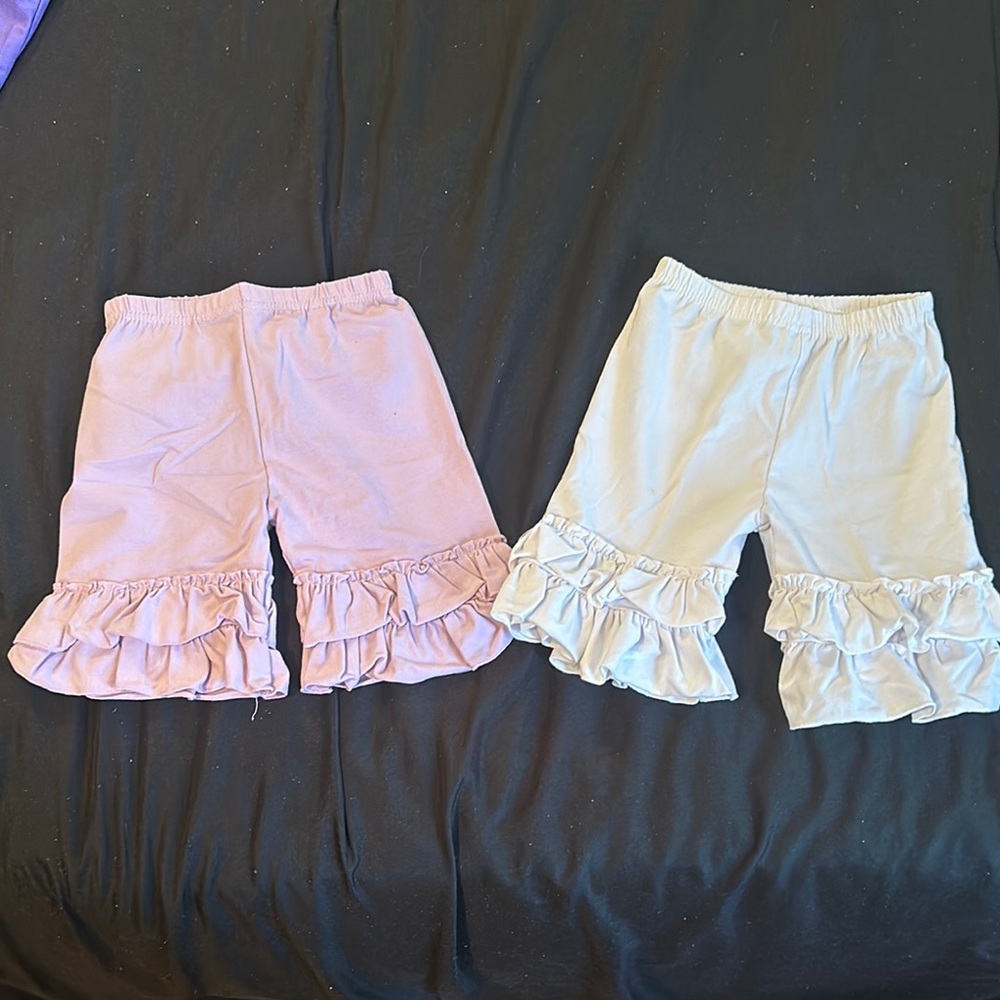 Kids Ruffle Hem Shorts - Purple and White